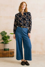 Lily & Me Beech Trailing Leaves Cotton Cord Shirt - Navy/Chocolate