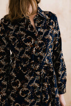 Lily & Me Anya Pincord Midi Dress - Navy Trailing Leaves