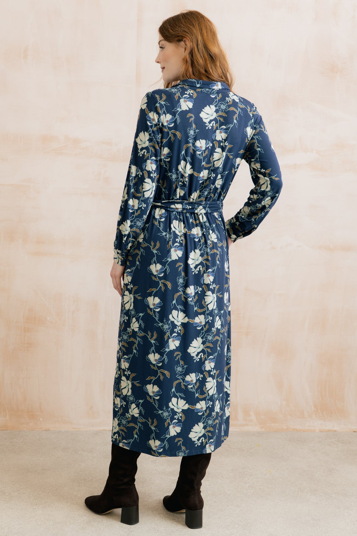 Lily & Me Rosanna Navy Botanical Jersey Viscose Midi Dress