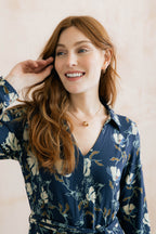 Lily & Me Rosanna Navy Botanical Jersey Viscose Midi Dress