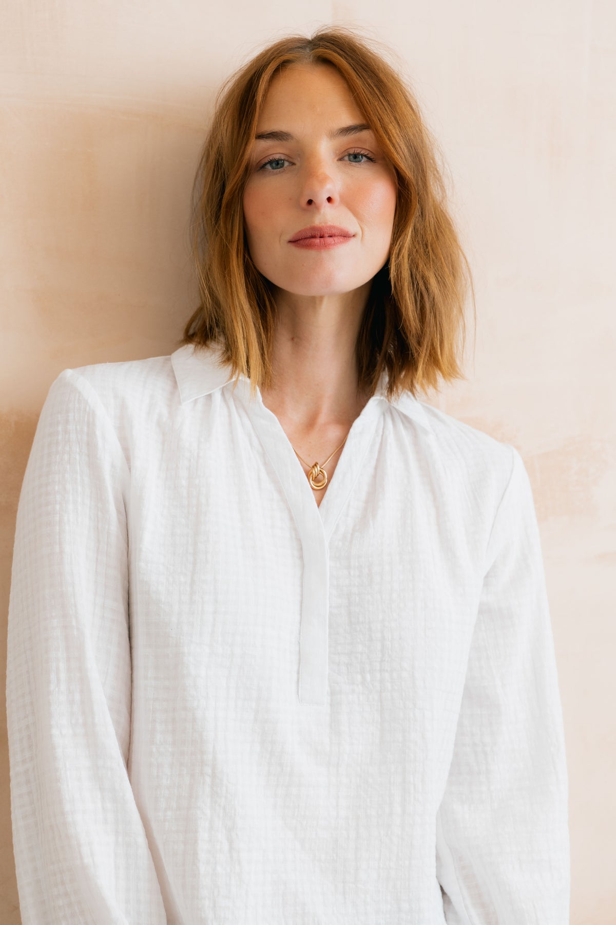 Lily & Me Linden White Textured Organic Cotton Blouse