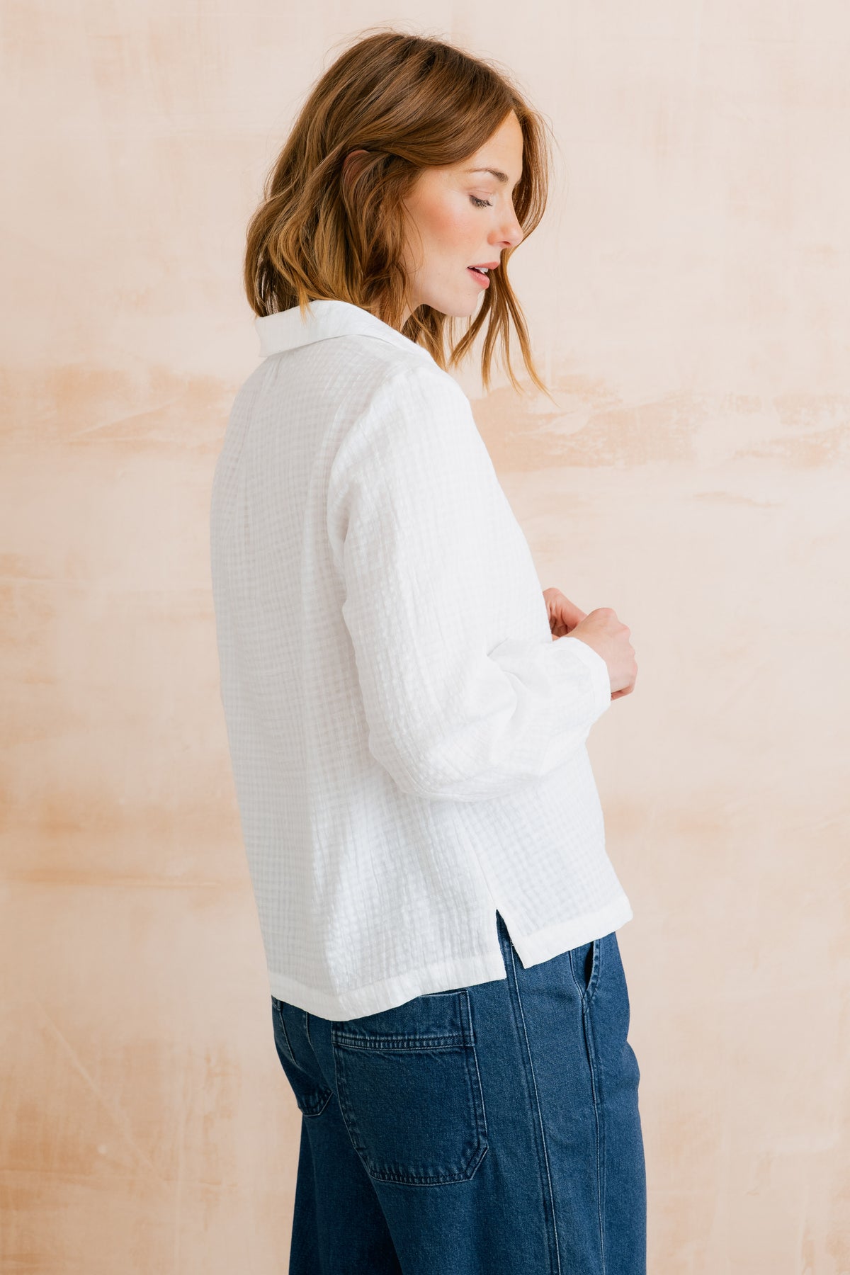 Lily & Me Linden White Textured Organic Cotton Blouse