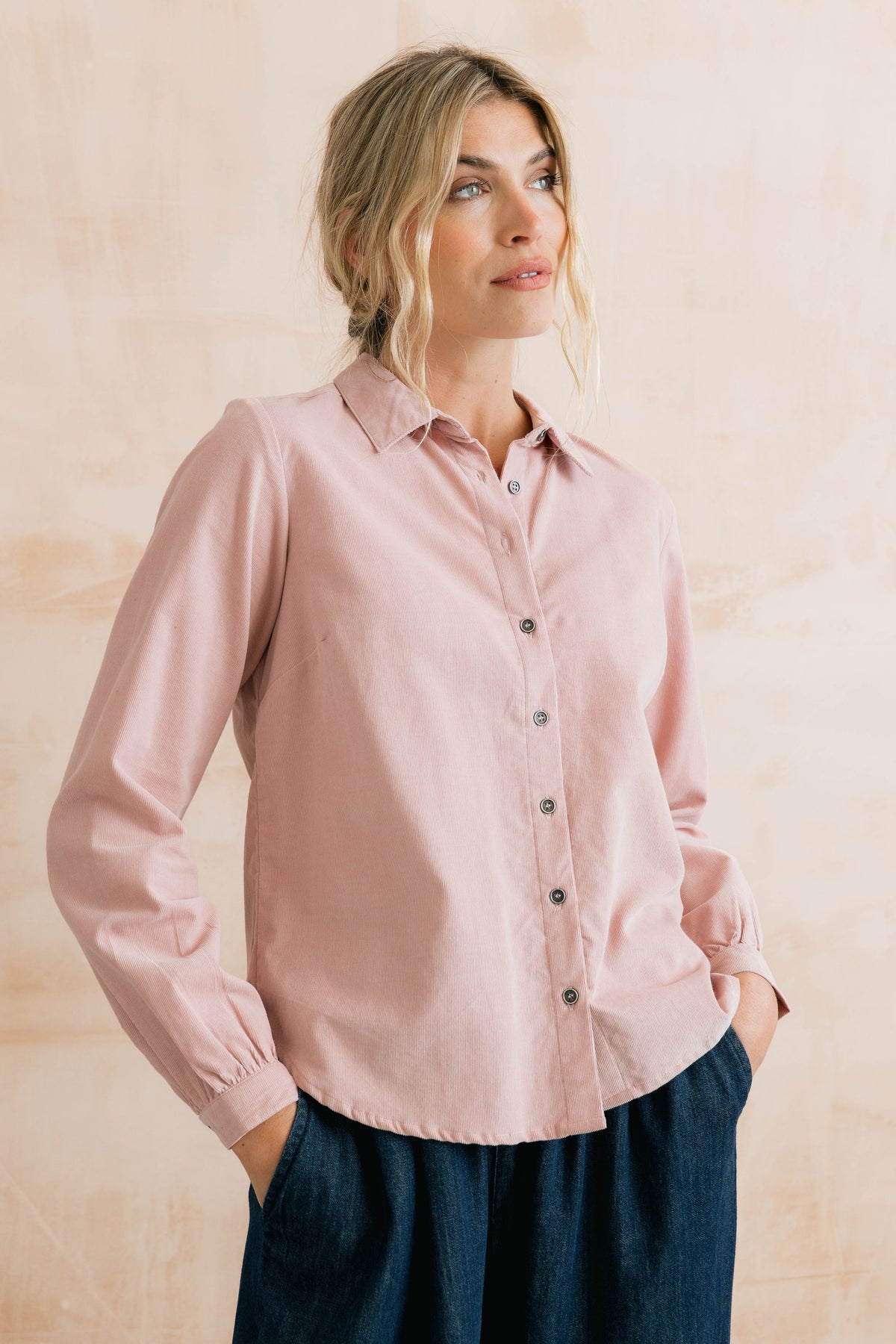 Lily & Me Ana Fine Cotton Needlecord Shirt Jacket - White or Blush