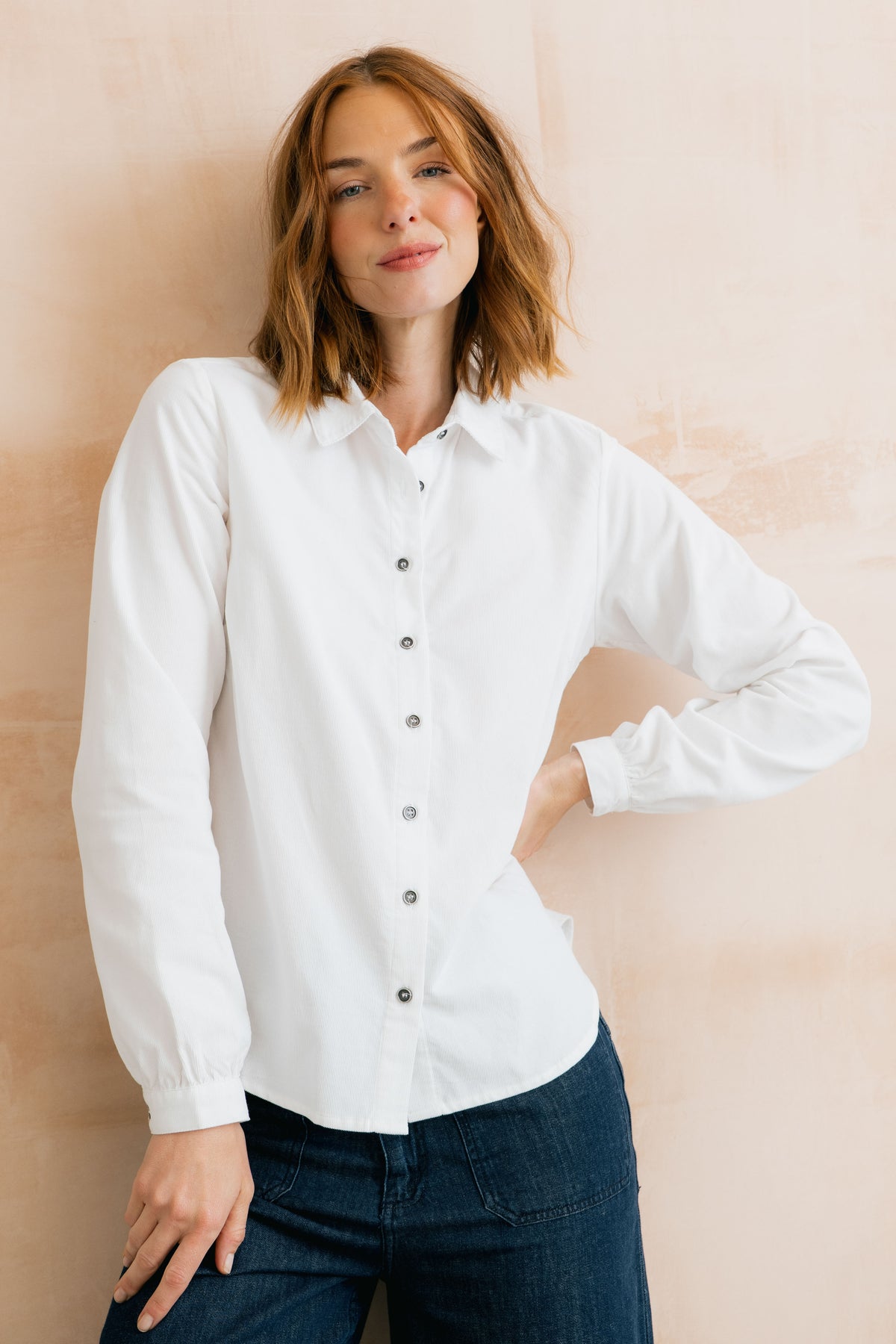 Lily & Me Ana Fine Cotton Needlecord Shirt Jacket - White or Blush
