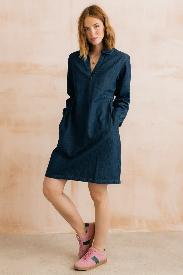 Lily & Me Emma Cotton Linen Blend Denim Short Dress
