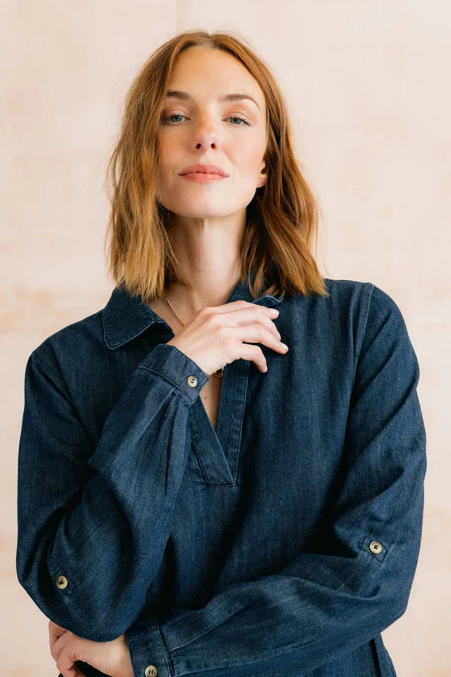 Lily & Me Emma Cotton Linen Blend Denim Short Dress