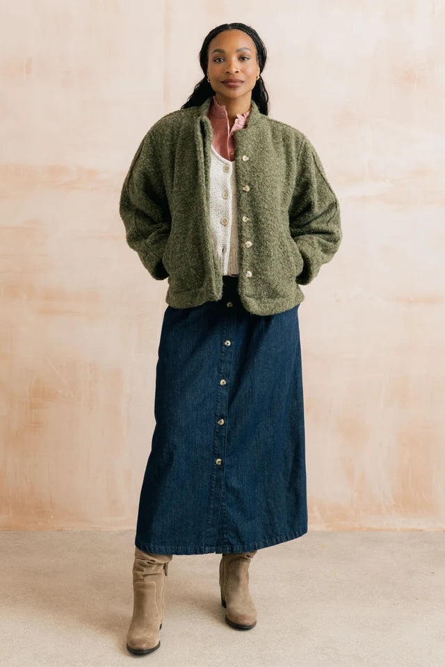 Lily & Me Holly Linen Cotton Denim A-Line Button Skirt