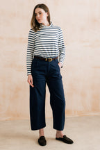 Lily & Me Charlie Cotton Twill Plain Navy Stretch Barrel Leg Trousers