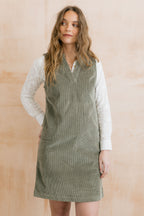 Lily & Me Belle Jumbo Cord Stretch Sage Green Pinafore Dress