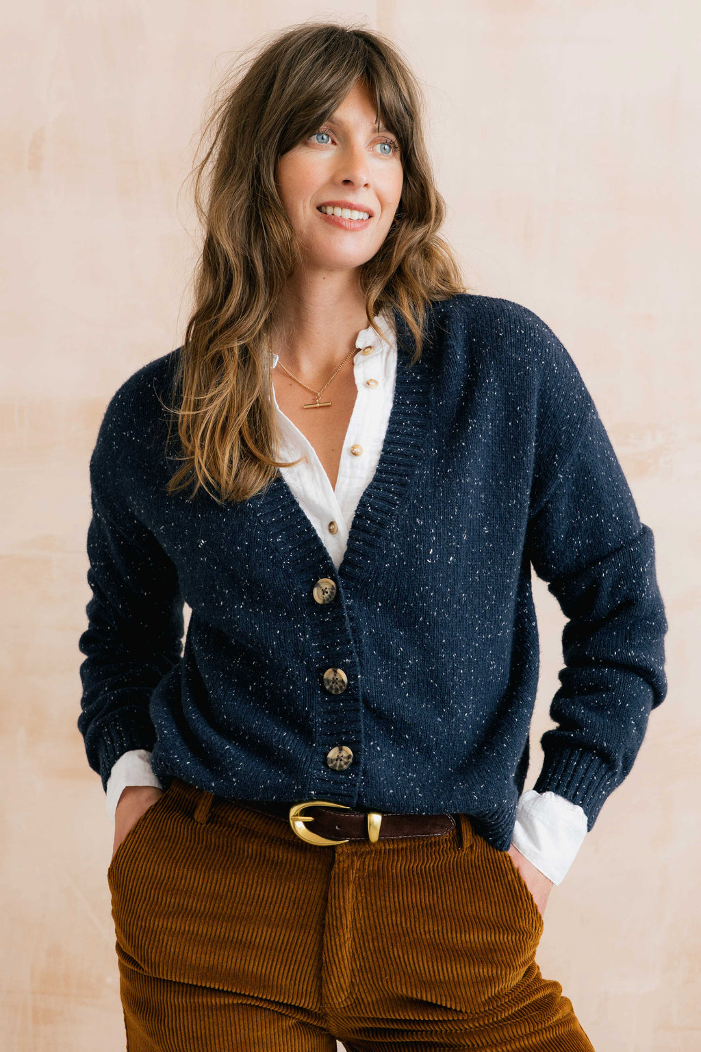 Lily & Me Bloom Navy White Fleck Recycled Cotton Blend Cardigan