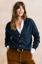 Lily & Me Bloom Navy White Fleck Recycled Cotton Blend Cardigan