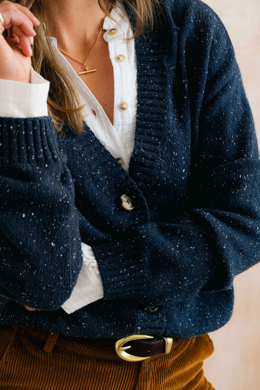 Lily & Me Bloom Navy White Fleck Recycled Cotton Blend Cardigan