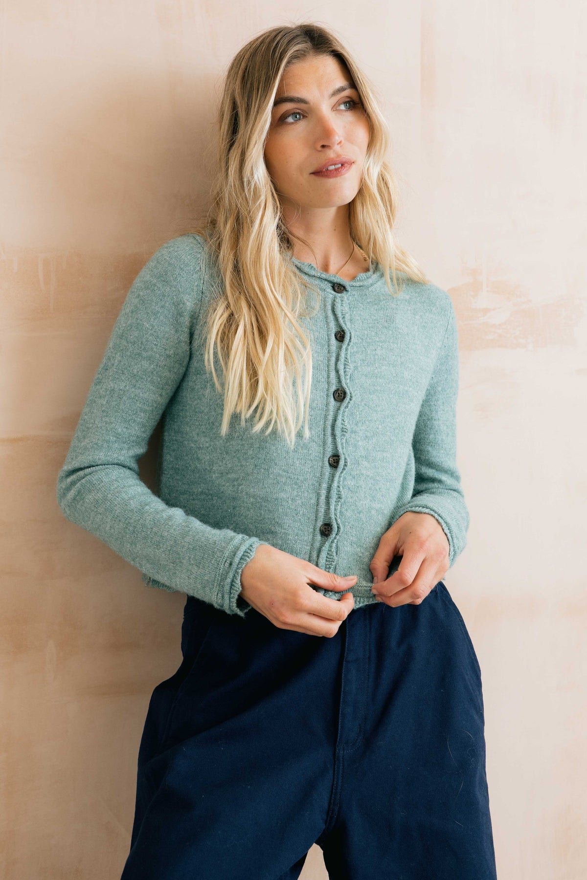 Lily & Me Elodie Outfitter Scalloped Cardigan - Vintage Rose or Sea Blue