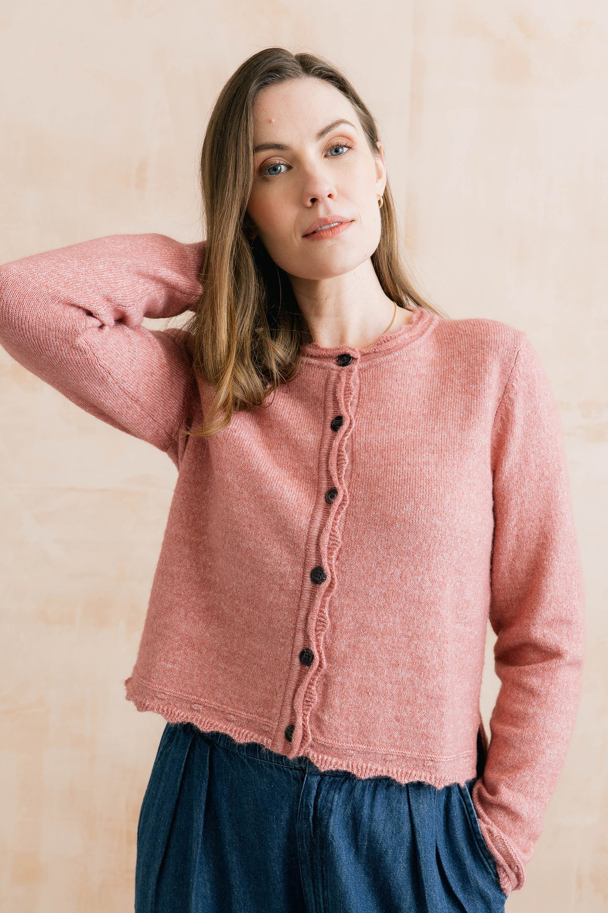 Lily & Me Elodie Outfitter Scalloped Cardigan - Vintage Rose or Sea Blue