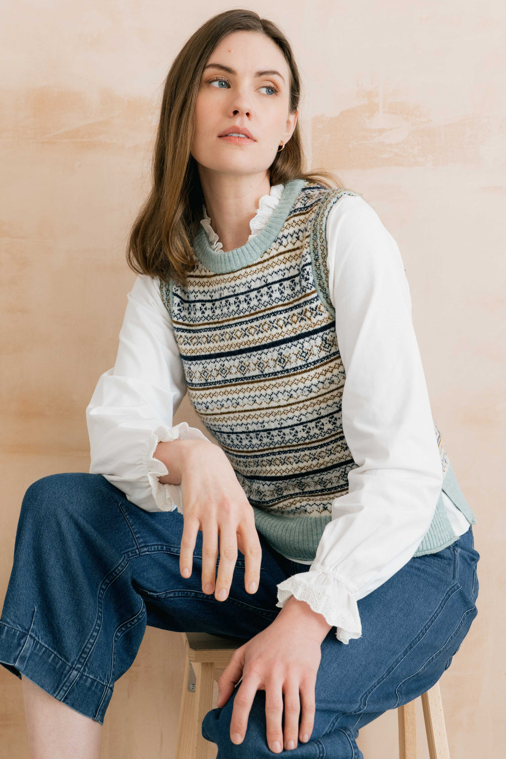 Lily & Me Joan Fair Isle Sleeveless Knitted Tank Top - Mist or Sage