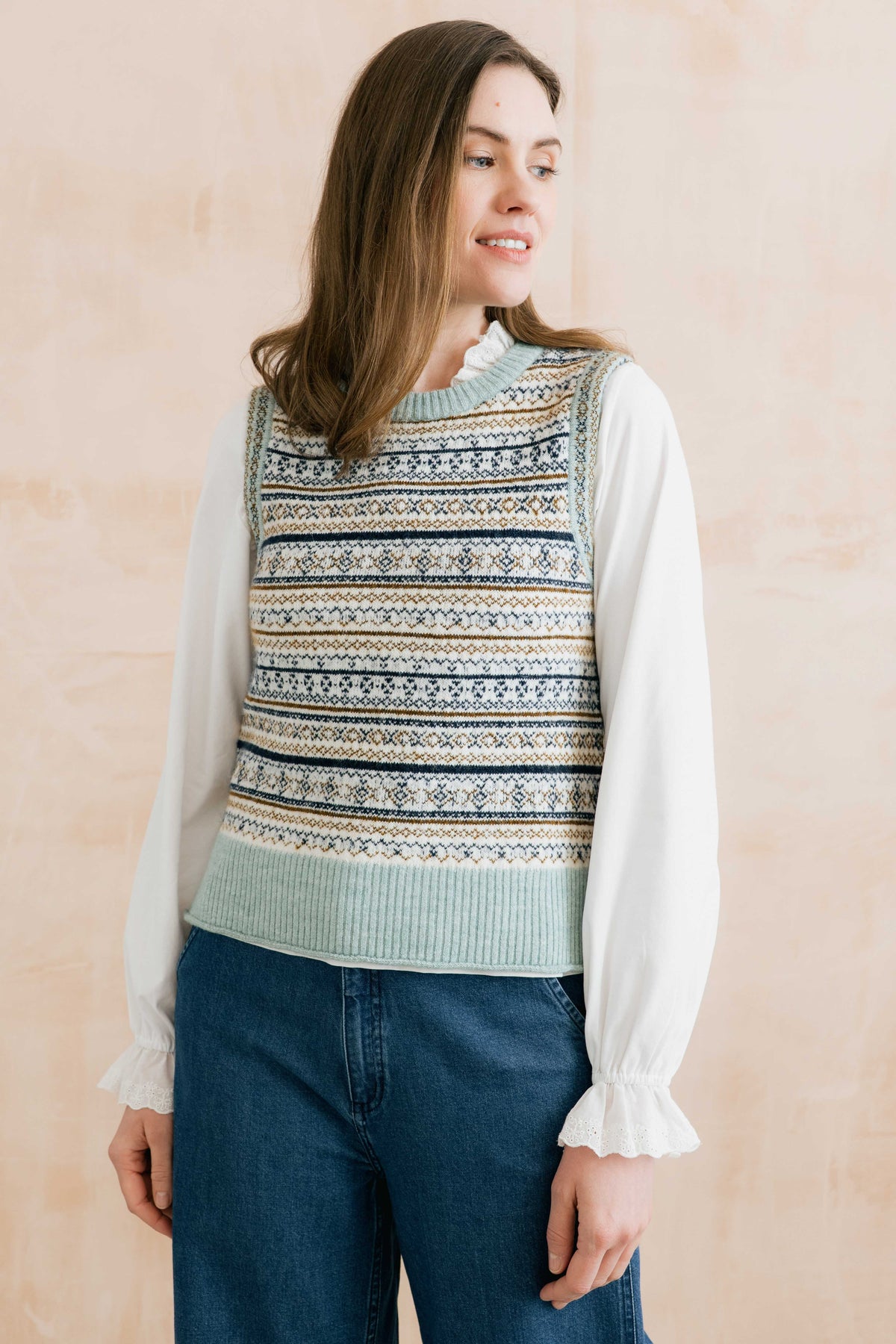 Lily & Me Joan Fair Isle Sleeveless Knitted Tank Top - Mist or Sage