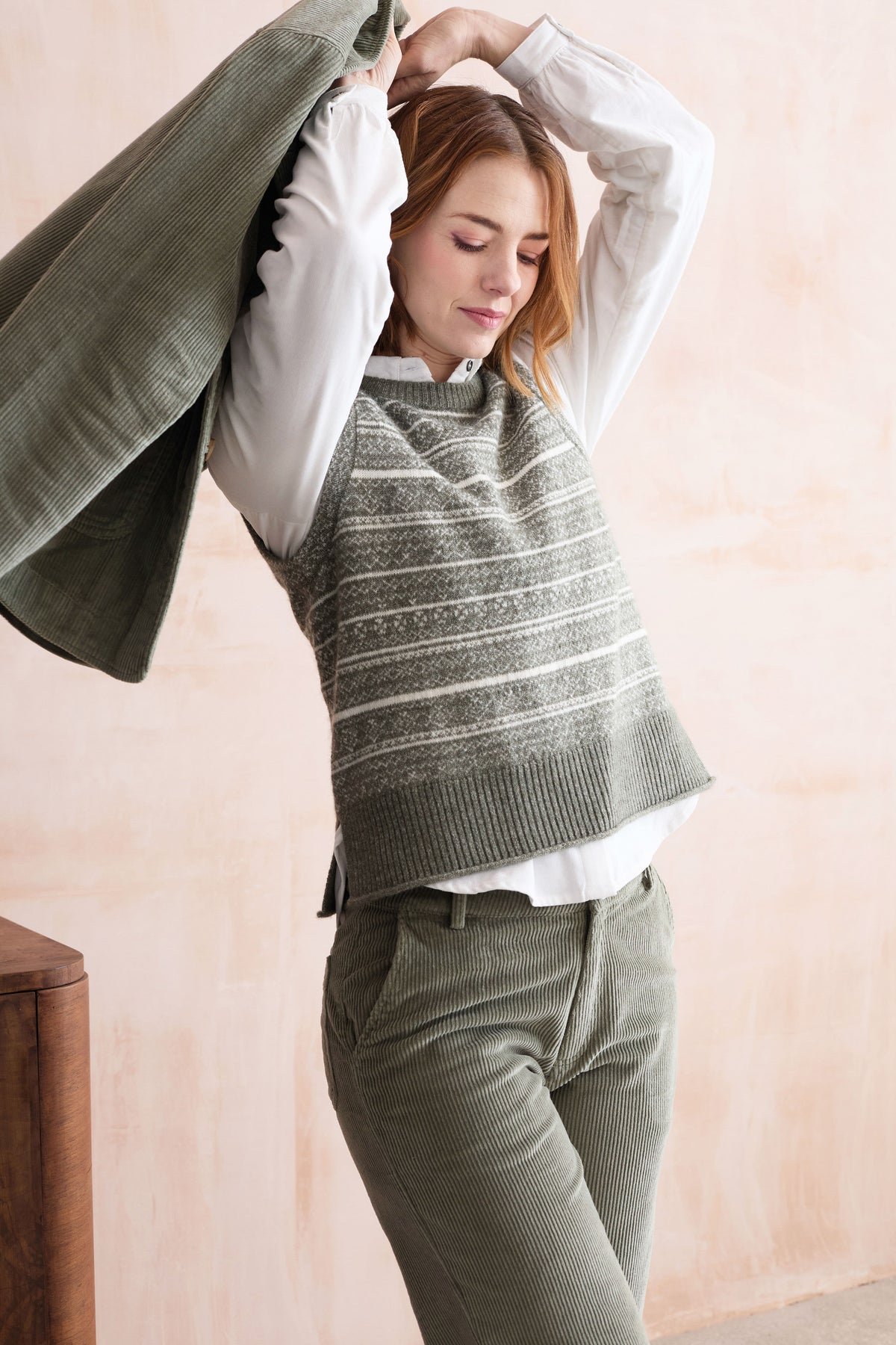 Lily & Me Joan Fair Isle Sleeveless Knitted Tank Top - Mist or Sage