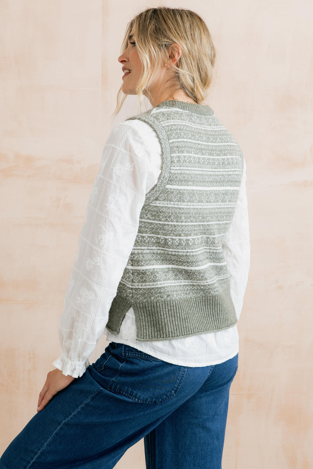 Lily & Me Joan Fair Isle Sleeveless Knitted Tank Top - Mist or Sage