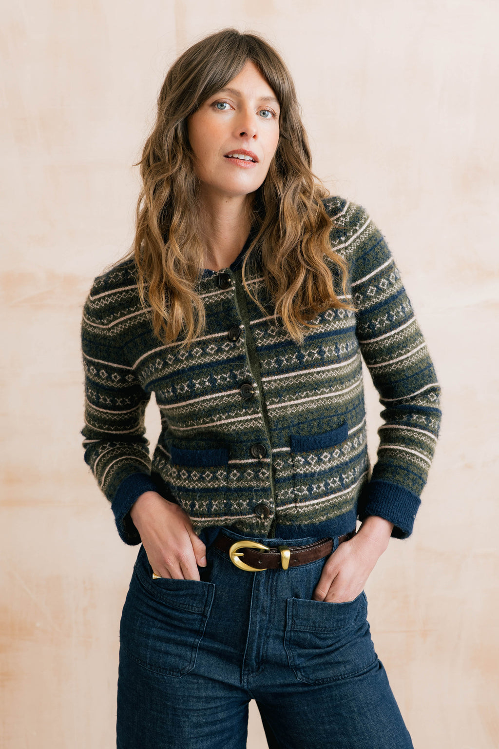 Lily & Me Chestnut Fair Isle Knit Cardigan - Olive