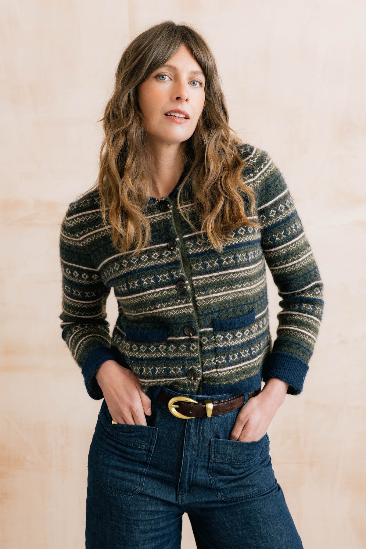Lily & Me Chestnut Fair Isle Knit Cardigan - Olive