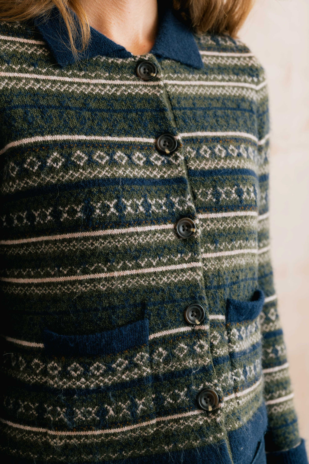 Lily & Me Chestnut Fair Isle Knit Cardigan - Olive