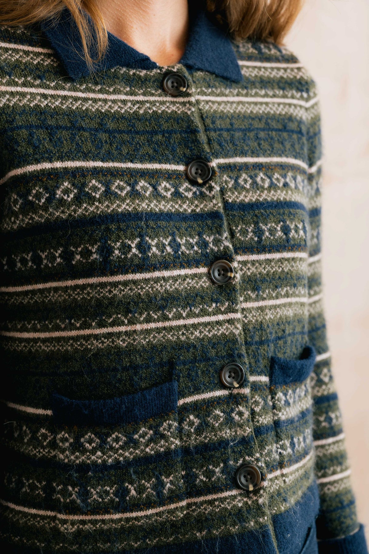 Lily & Me Chestnut Fair Isle Knit Cardigan - Olive