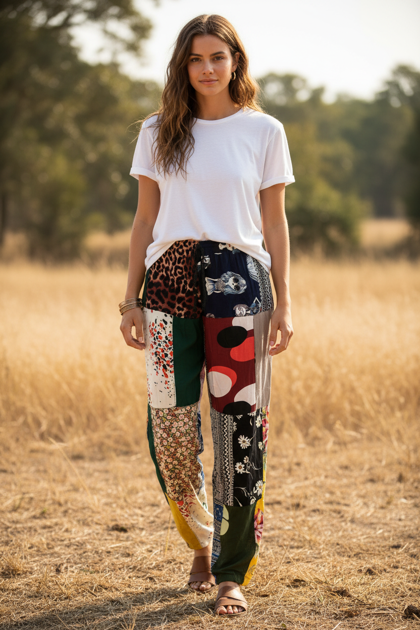 Gringo Fairtrade Indonesian Patchwork Trousers ~ Medium