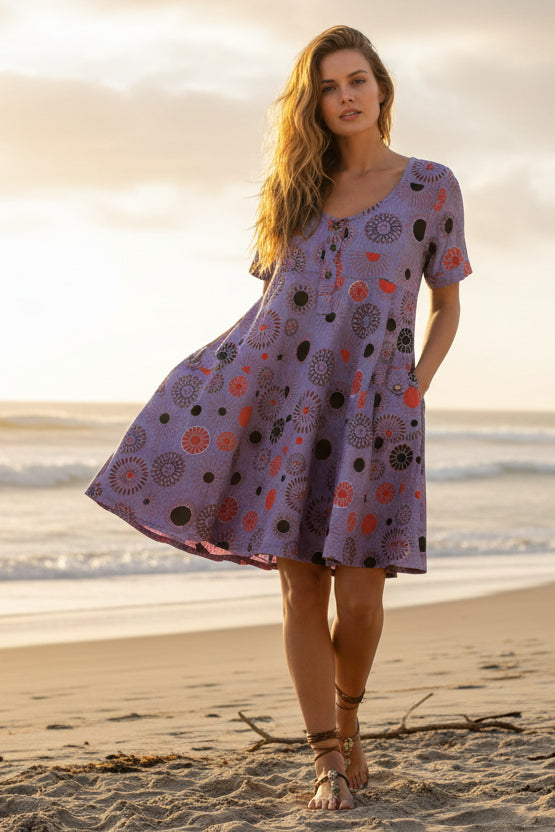 Gringo Fairtrade Smiling Sun Dress ~ Aqua, Blue or Purple