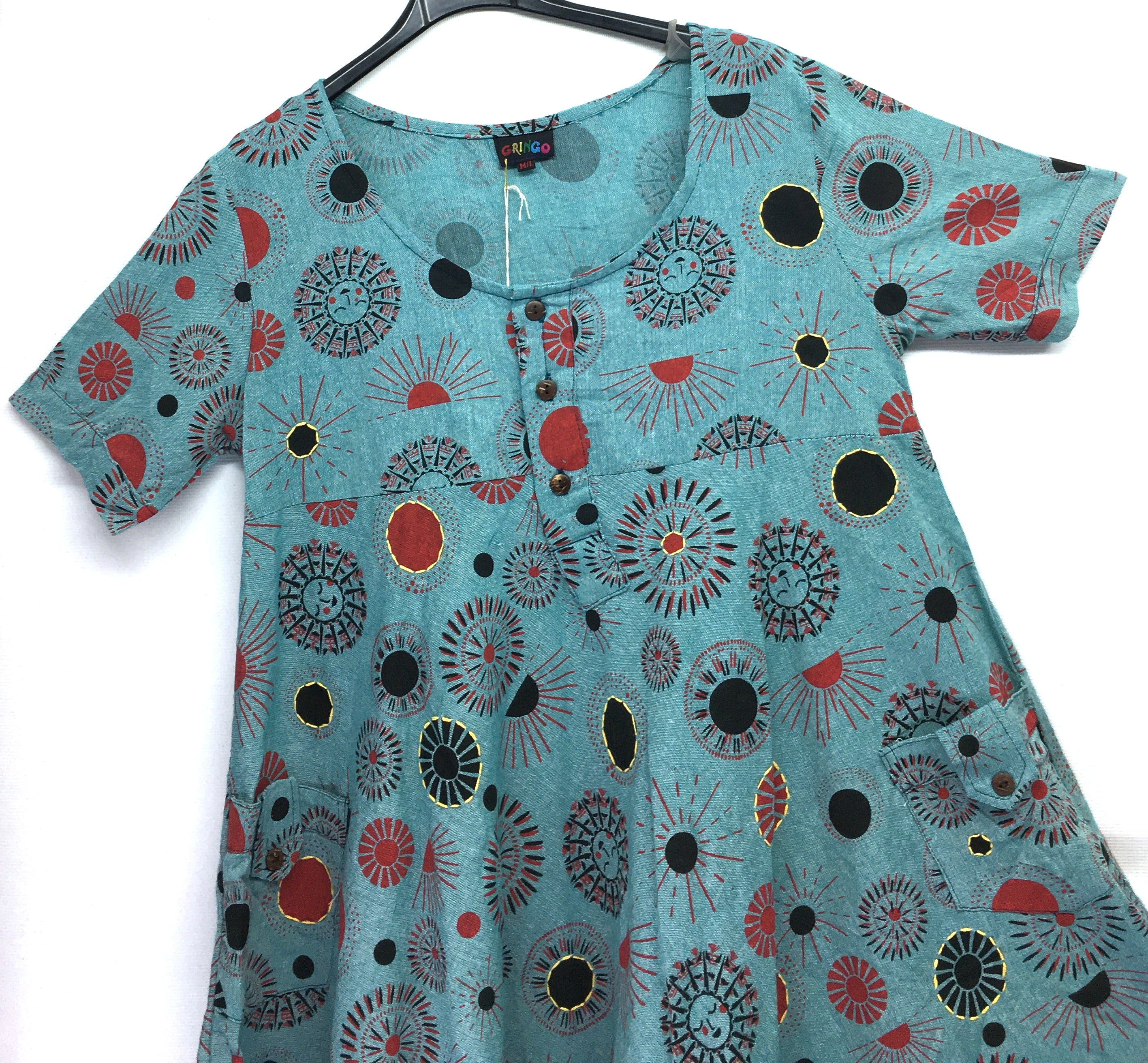 Gringo Fairtrade Smiling Sun Dress ~ Aqua, Blue or Purple