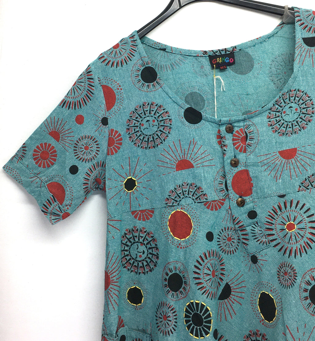 Gringo Fairtrade Smiling Sun Dress ~ Aqua, Blue or Purple