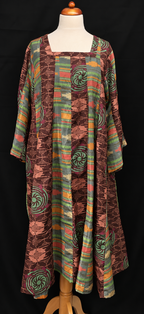 Siesta Boho Fantasy Panelled Long Smock Dress - Chocolate/Turquoise or Green/Chocolate