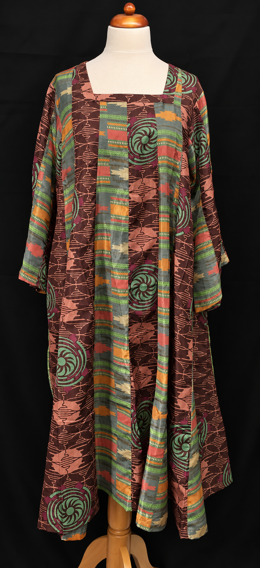 Siesta Boho Fantasy Panelled Long Smock Dress - Chocolate/Turquoise or Green/Chocolate