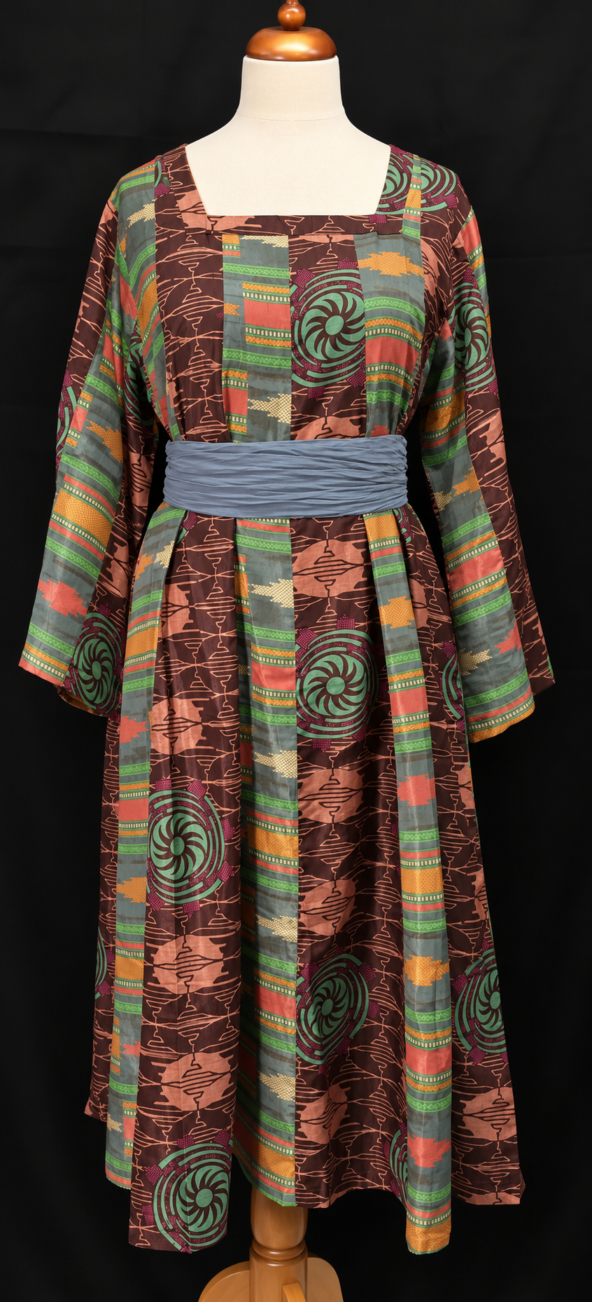 Siesta Boho Fantasy Panelled Long Smock Dress - Chocolate/Turquoise or Green/Chocolate