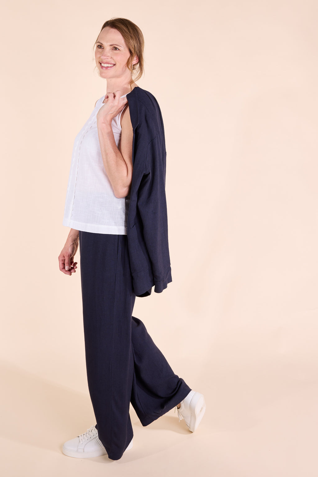 Nomads Fluid Navy Structured Linen Blazer