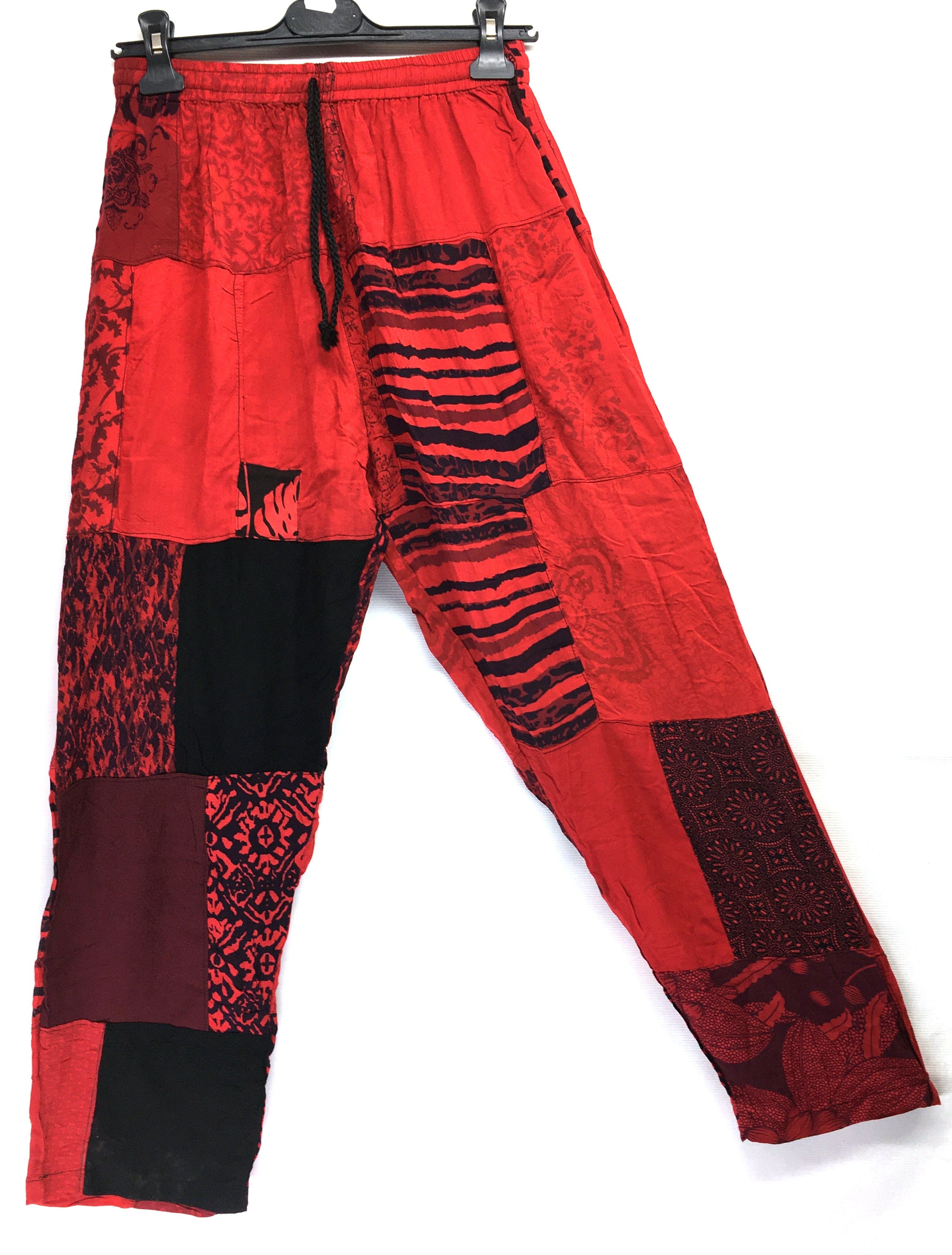 Gringo Fairtrade Indonesian Red Patchwork Trousers ~ Small
