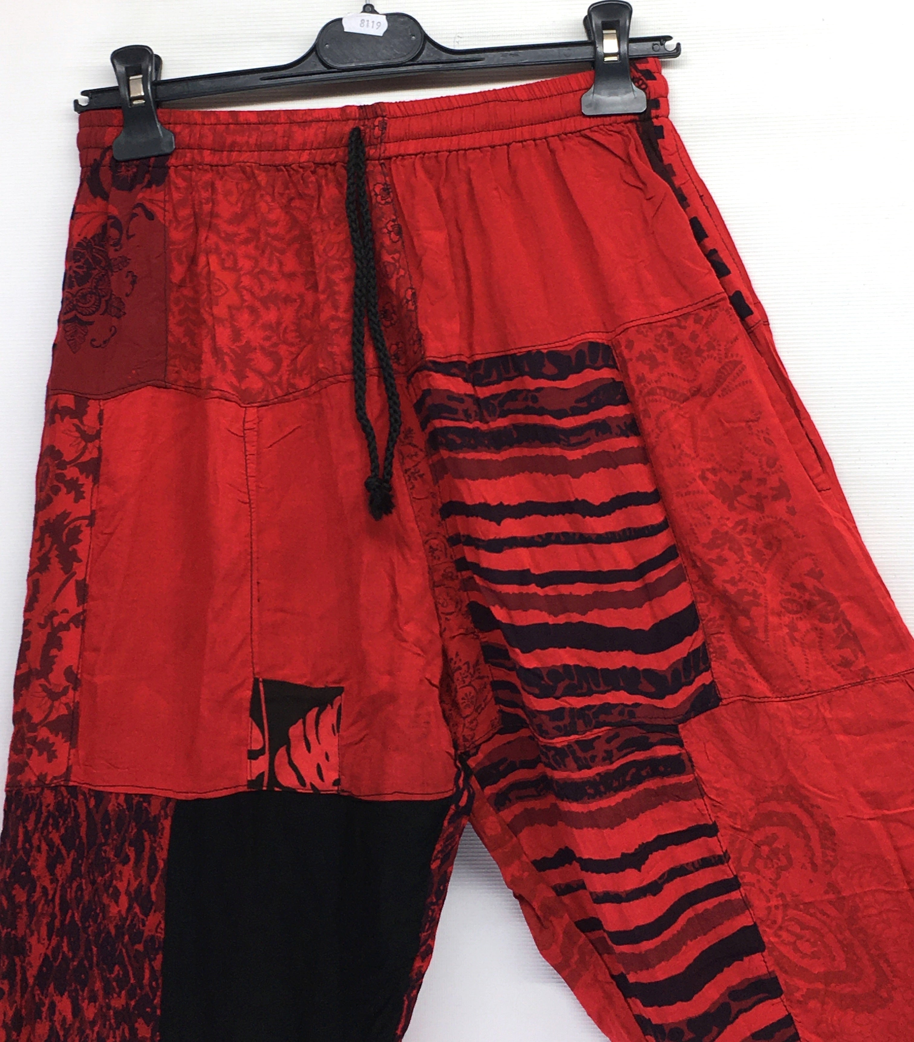 Gringo Fairtrade Indonesian Red Patchwork Trousers ~ Small