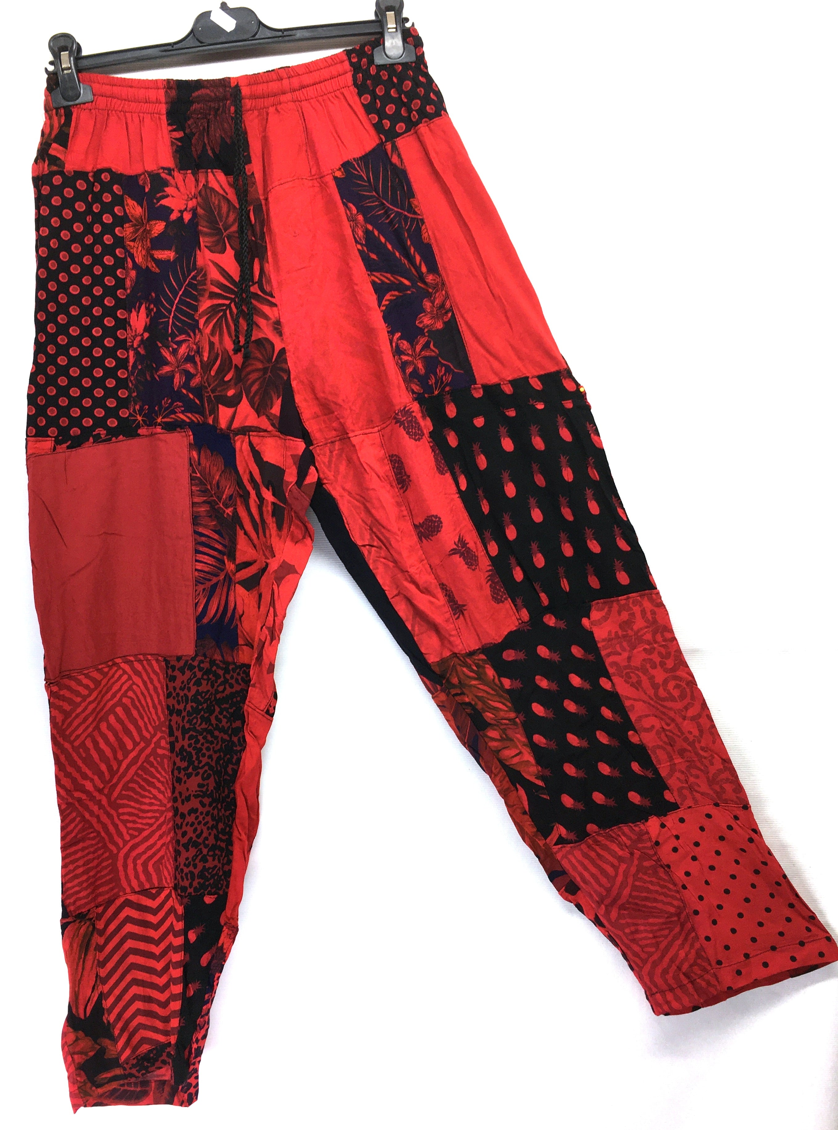 Gringo Fairtrade Indonesian Patchwork Trousers Red ~ Large