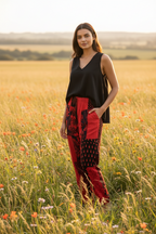 Gringo Fairtrade Indonesian Patchwork Trousers Red ~ Large