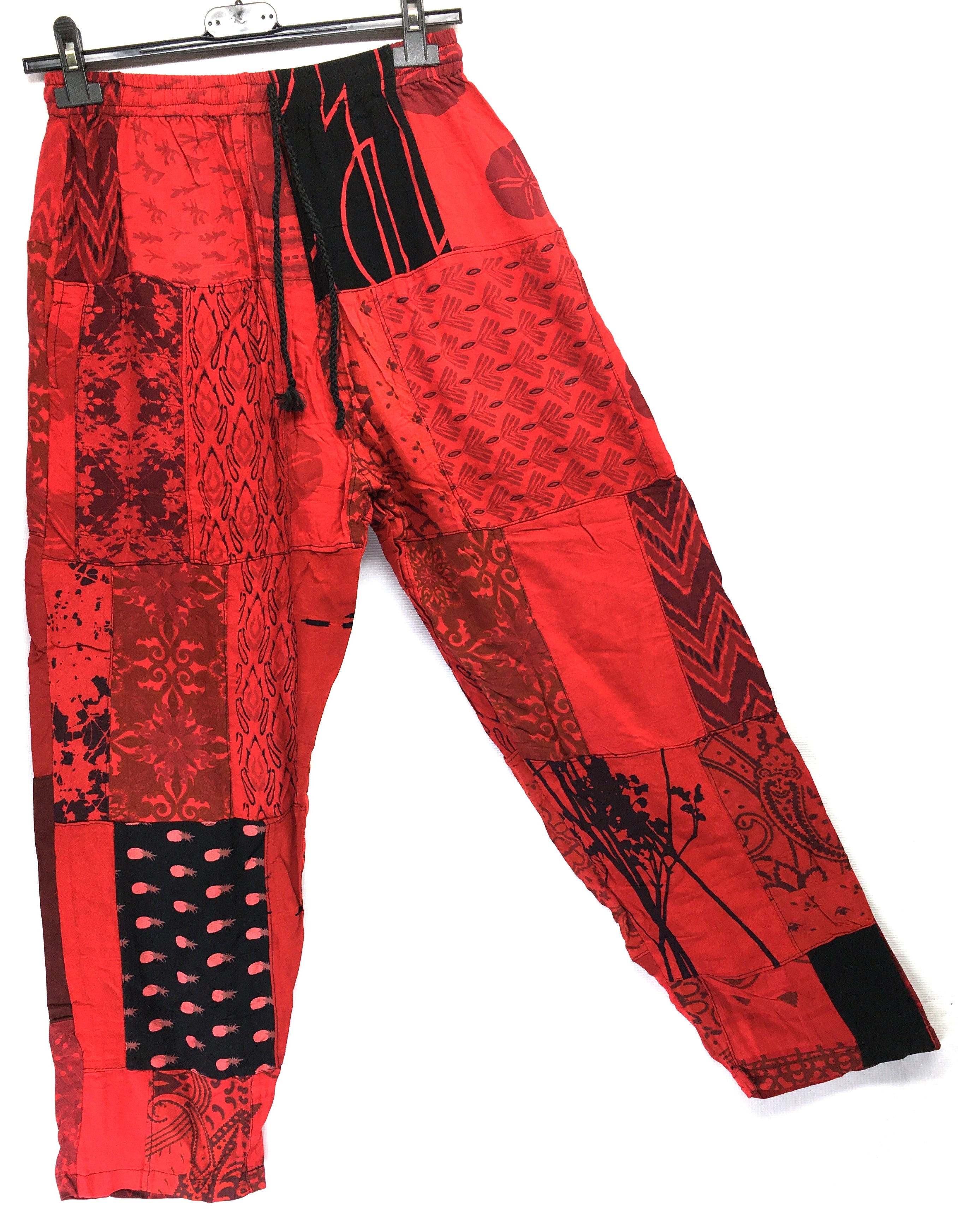 Gringo Fairtrade Indonesian Red Patchwork Trousers ~ Small