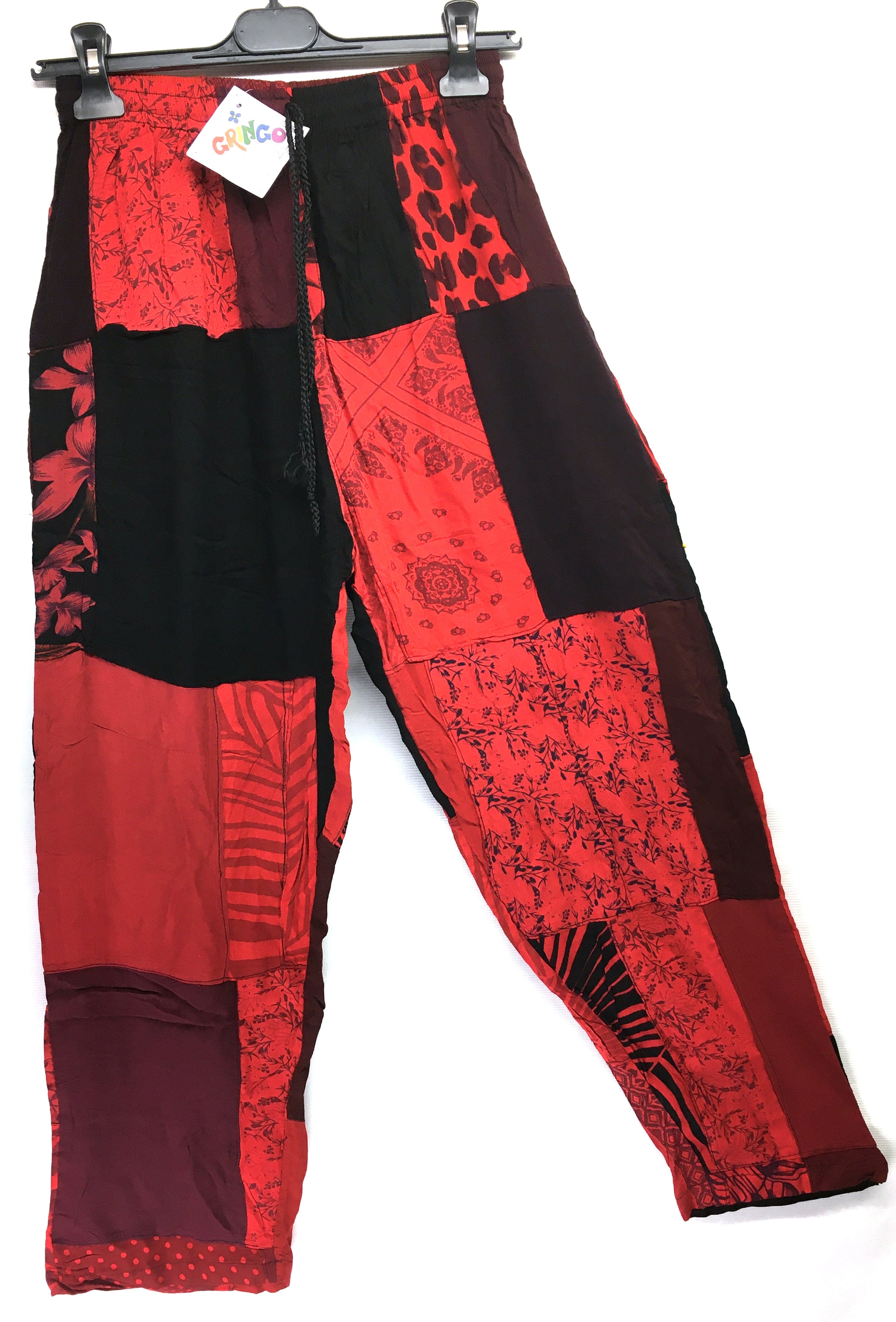 Gringo Fairtrade Indonesian Red Patchwork Trousers ~ Small