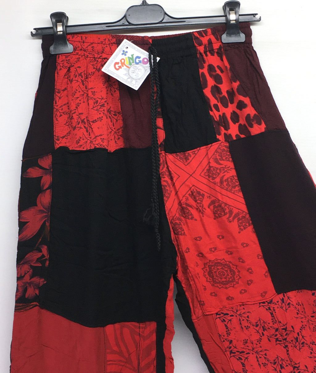 Gringo Fairtrade Indonesian Red Patchwork Trousers ~ Small
