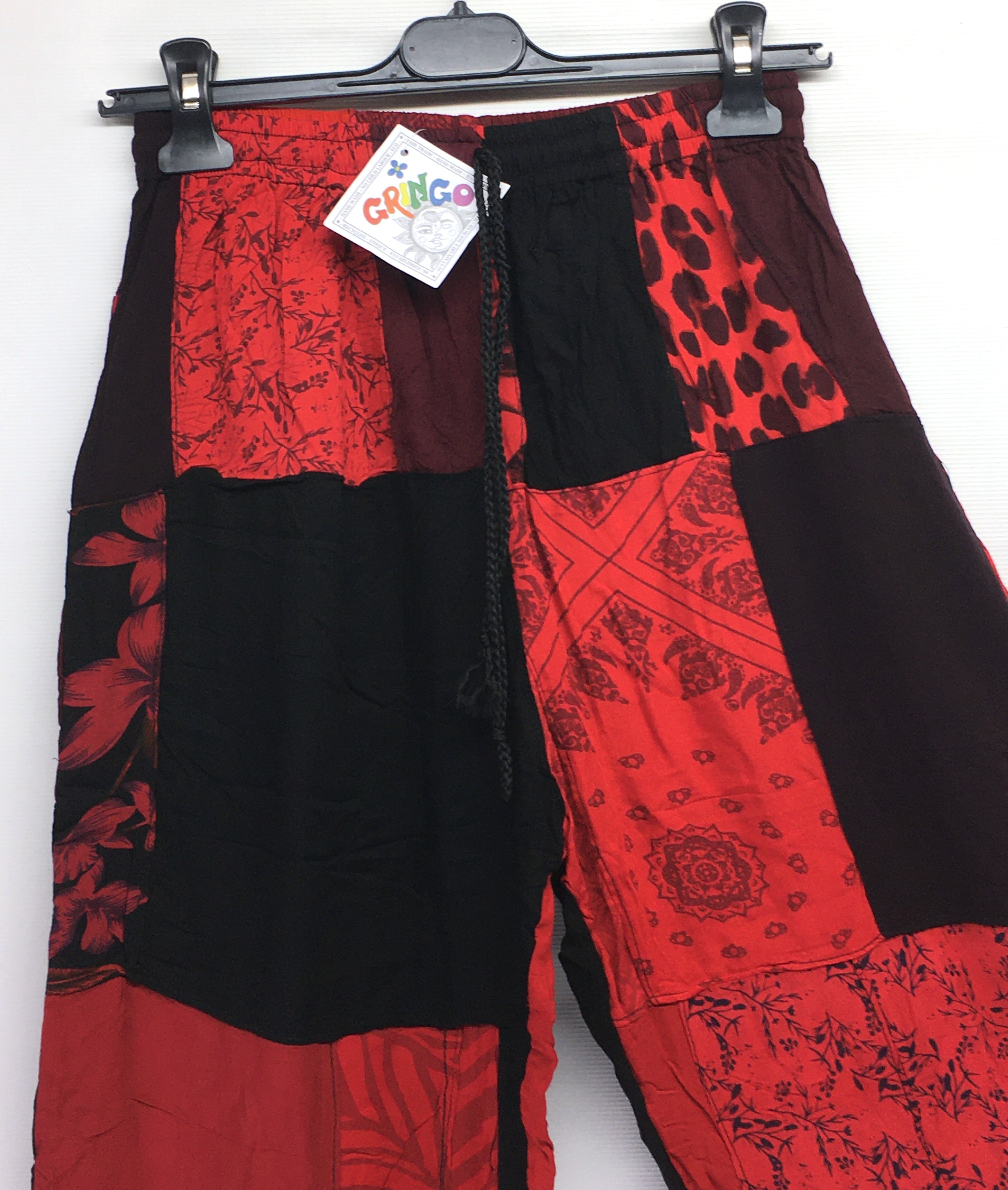 Gringo Fairtrade Indonesian Red Patchwork Trousers ~ Small