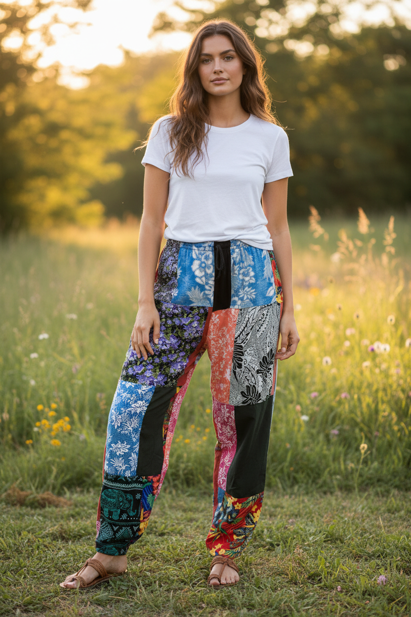 Gringo Fairtrade Indonesian Patchwork Trousers Multi ~ Small