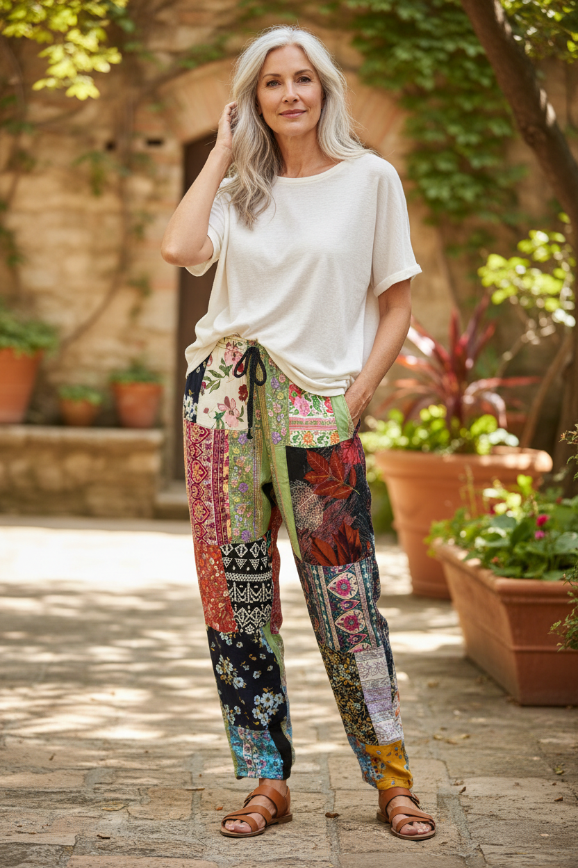 Gringo Fairtrade Indonesian Patchwork Trousers Multi ~ Small