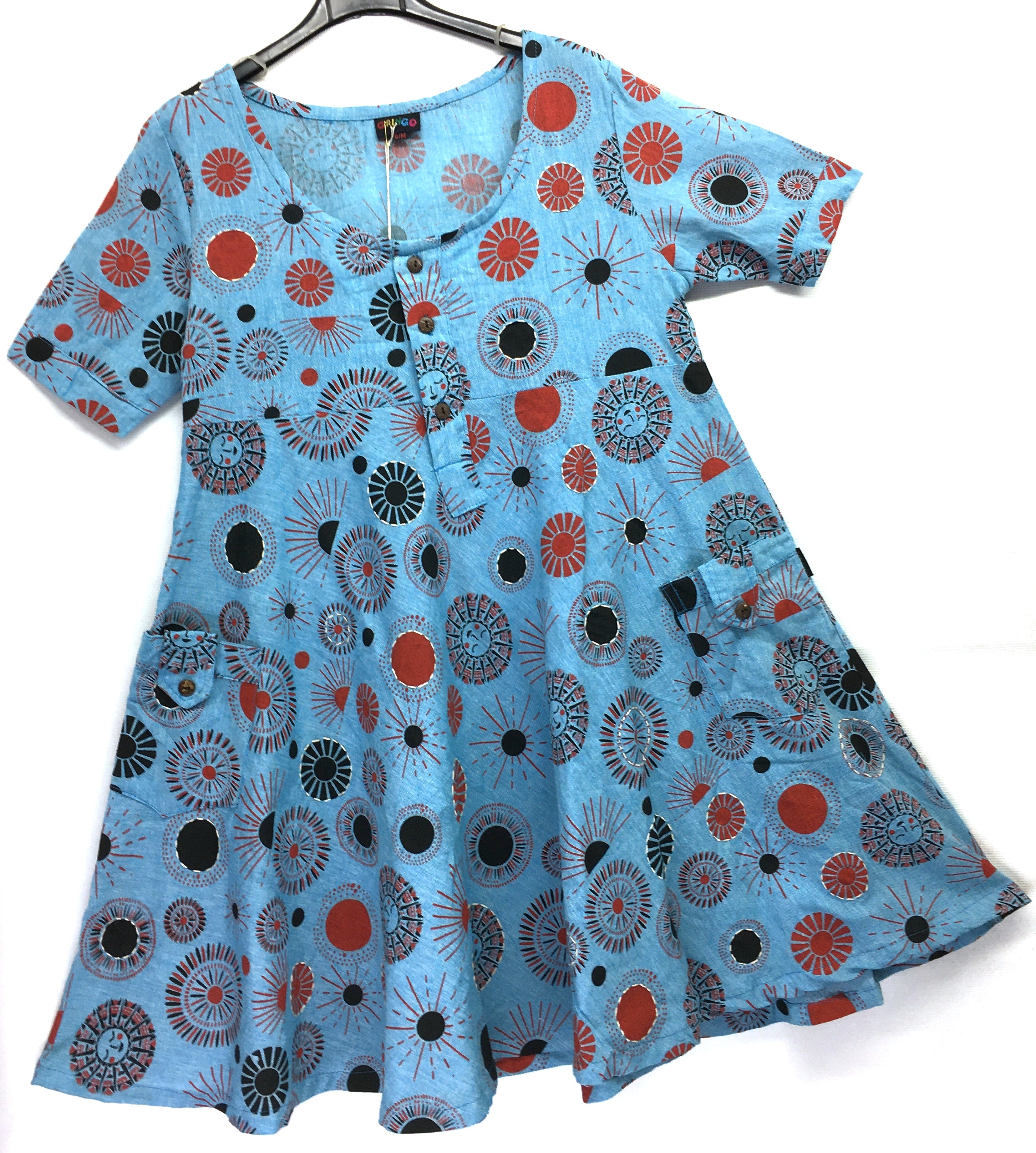Gringo Fairtrade Smiling Sun Dress ~ Aqua, Blue or Purple