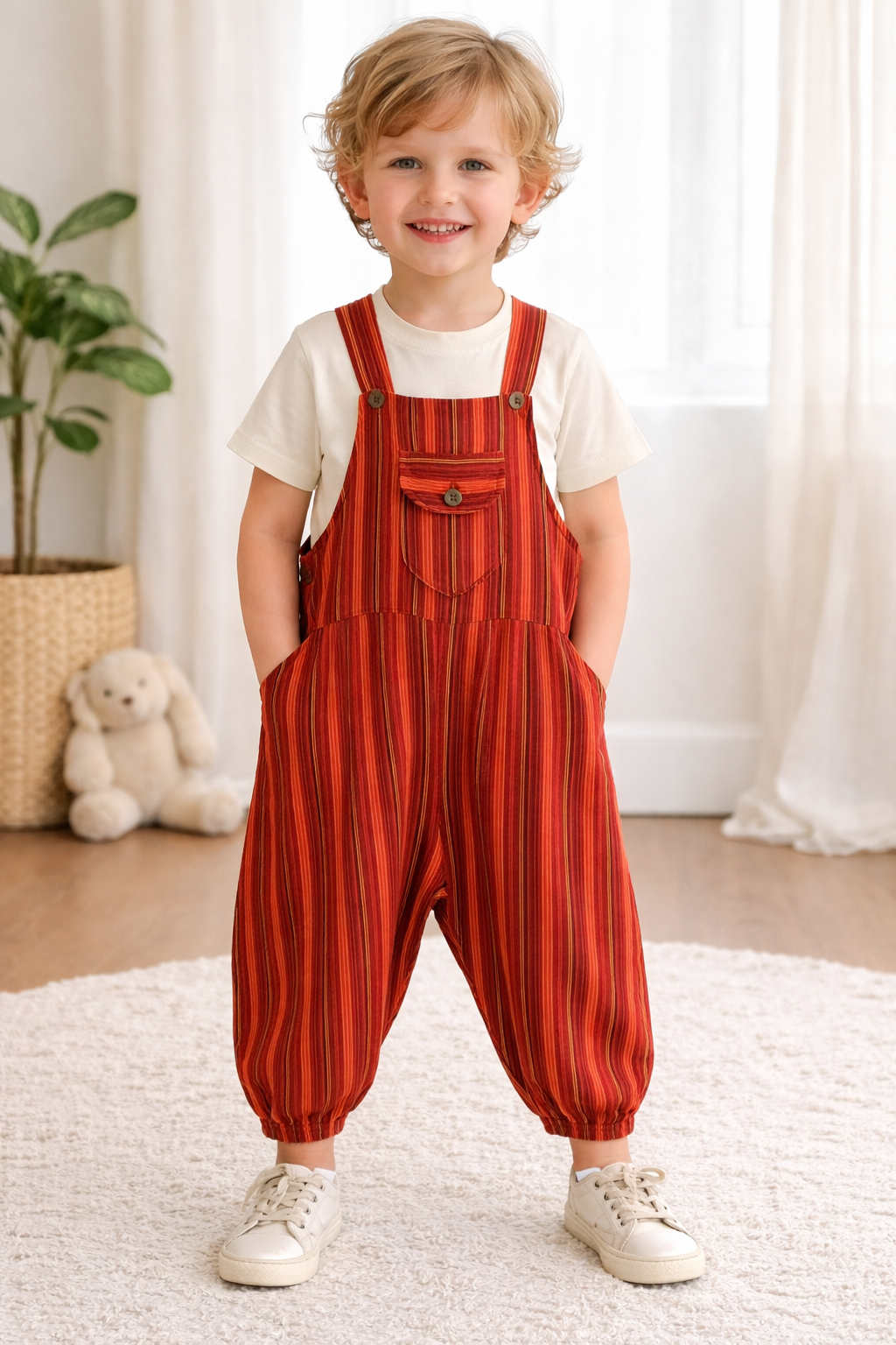 Gringo Fairtrade Childrens Funky Striped Cotton Dungarees