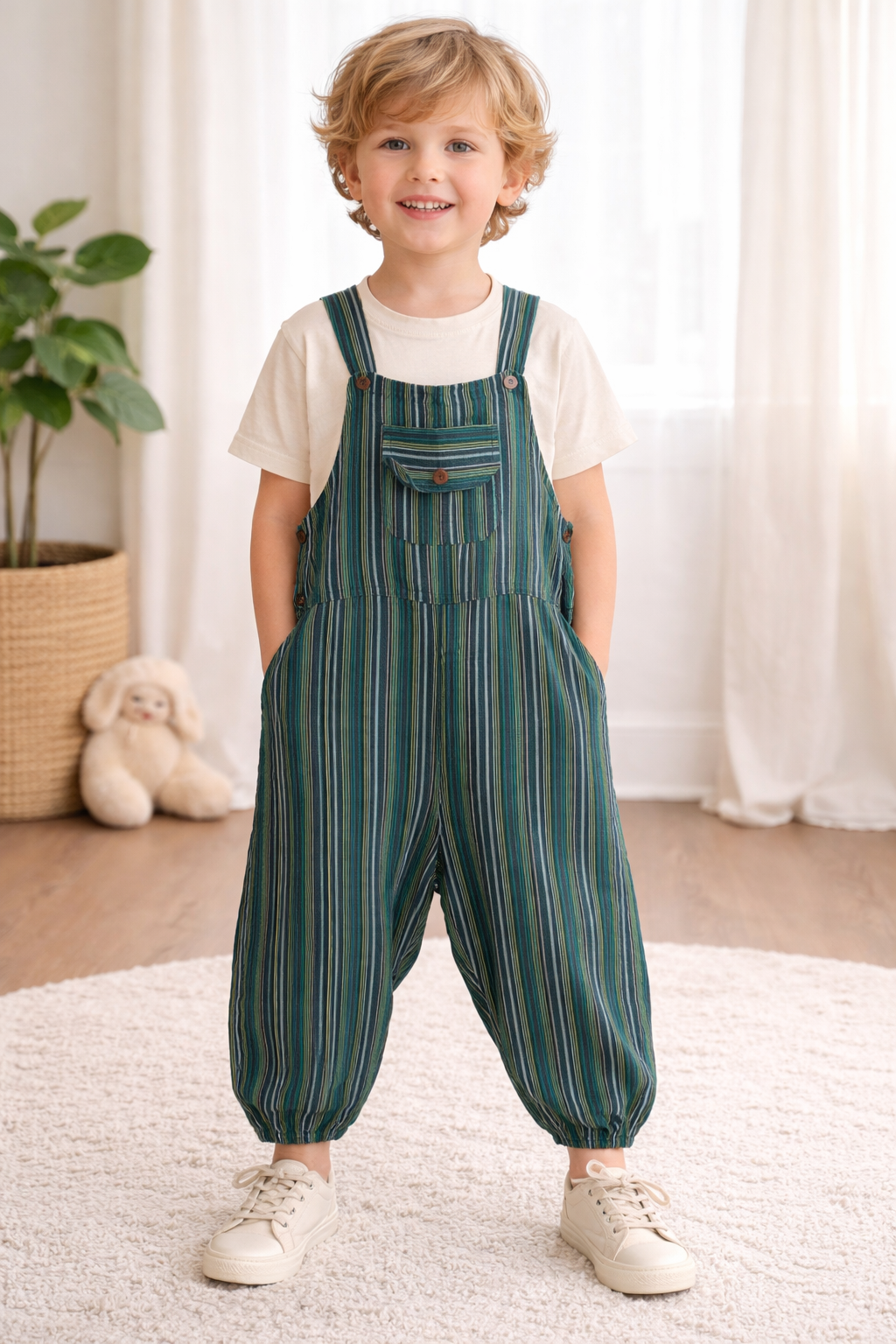 Gringo Fairtrade Childrens Funky Striped Cotton Dungarees