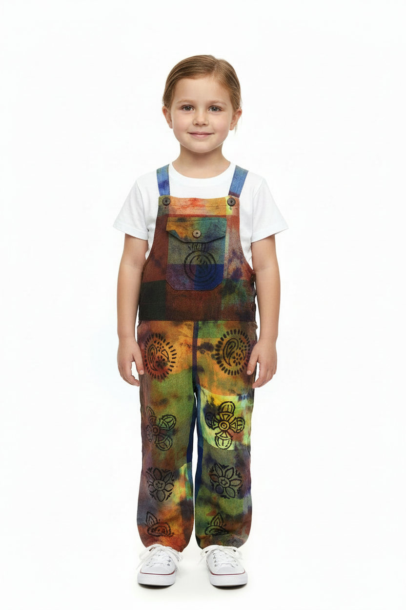Gringo Fairtrade Kids Funky Tie Dye Dungarees
