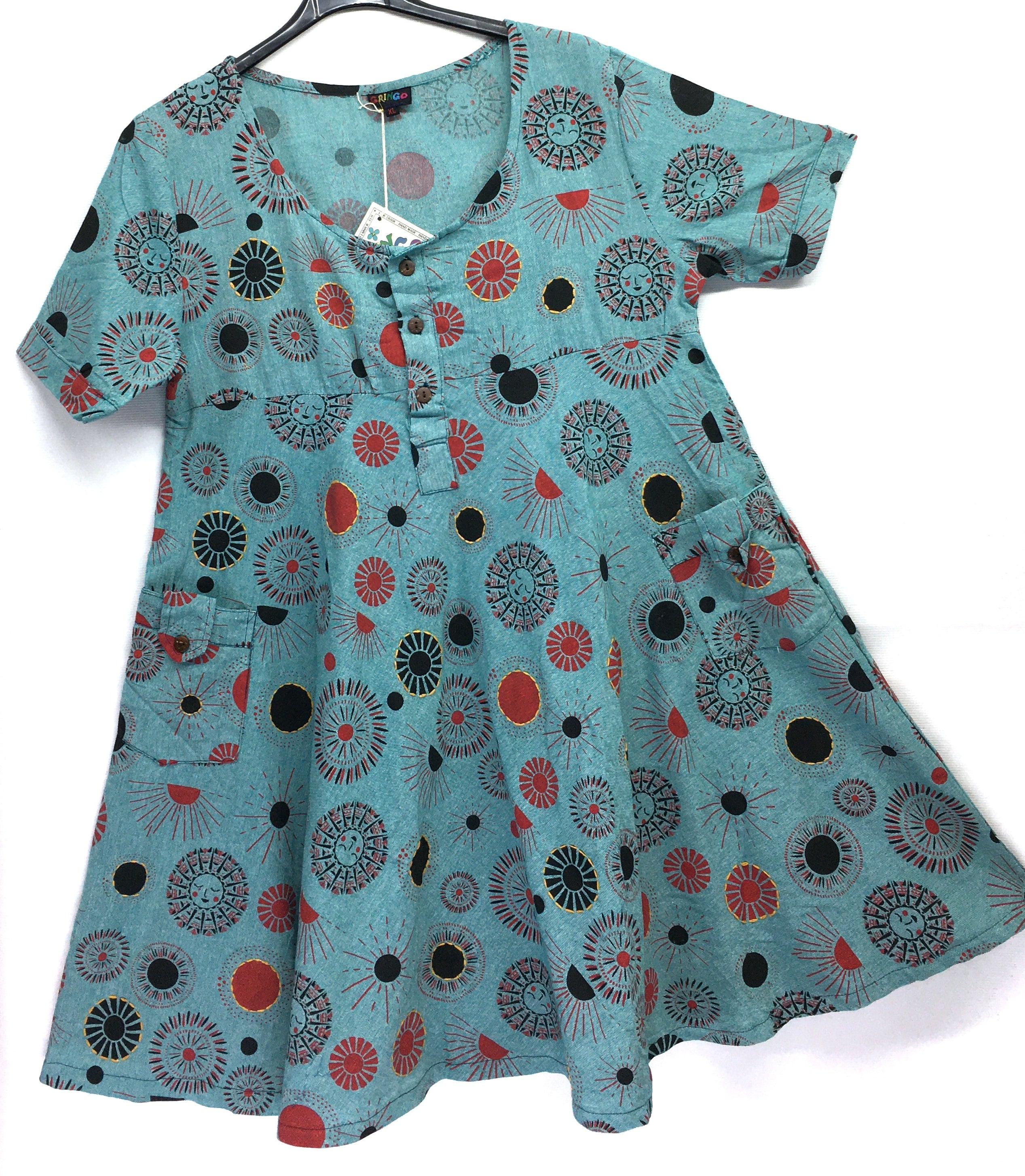 Gringo Fairtrade Smiling Sun Dress ~ Aqua, Blue or Purple