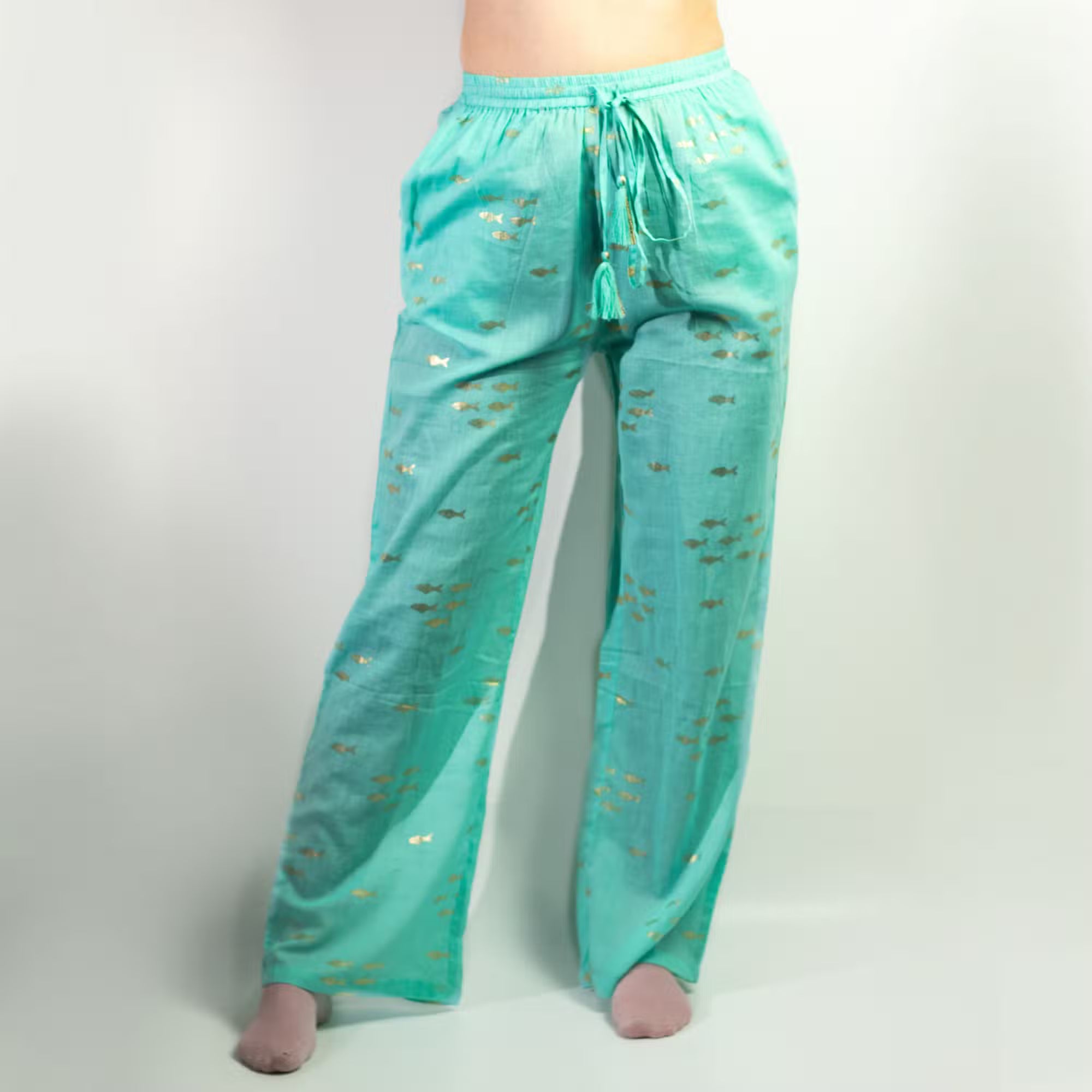 Ancient Wisdom Nomad Tie-Dye Sari Lounge Pants with Gold Print